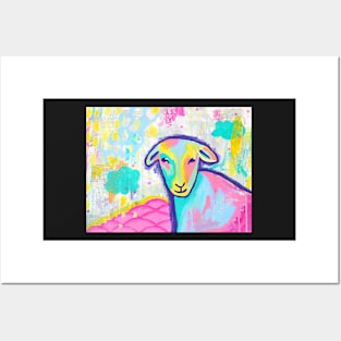 Bright abstract sheep painting mixed media Posters and Art